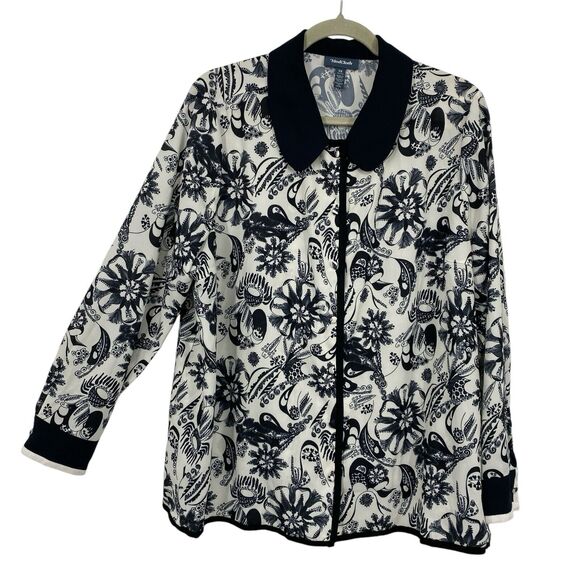 Modcloth Black Floral Chiffon Button up Top Size 1X  Long Sleeves - Picture 1 of 10